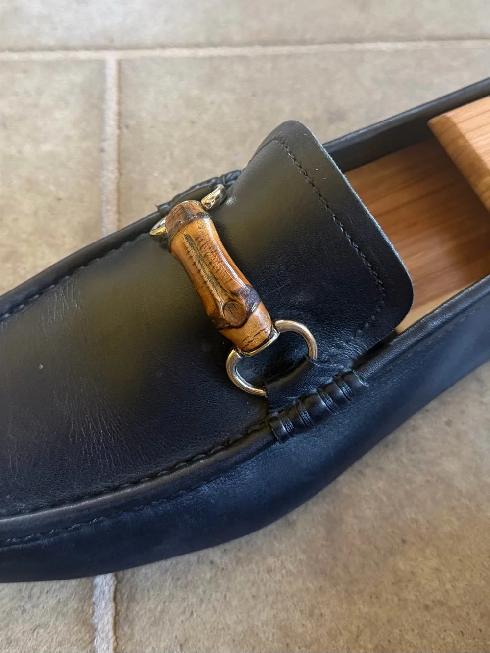 Gucci Black Leather Loafers with Bamboo Bit